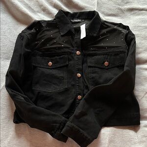 AKIRA Rhinestone and Lace Jean Jacket